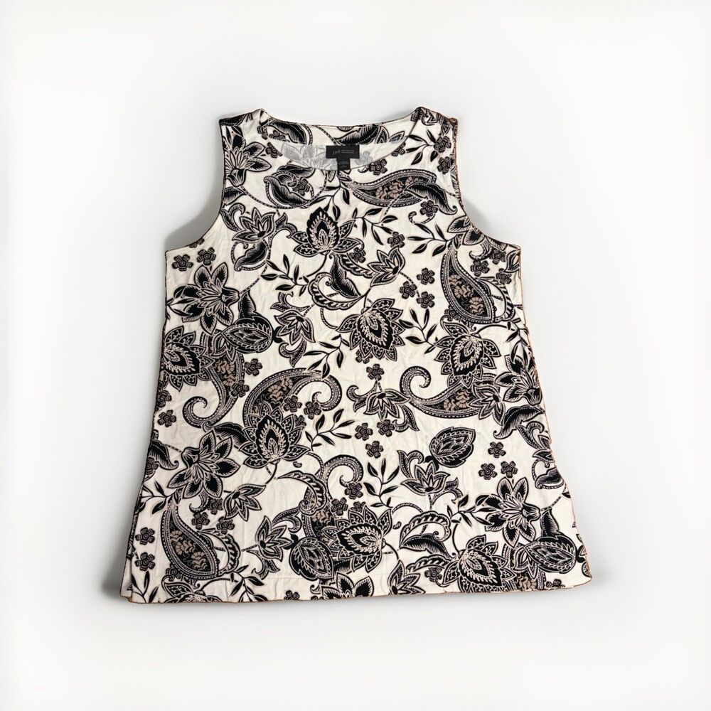 J. Jill Wearever Collection Sleeveless Tank Paisley Small Petite Black White